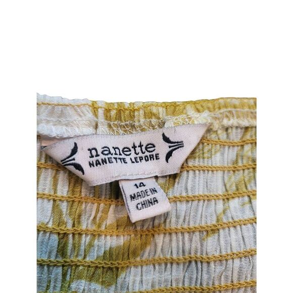 Nanette Lepore Dress Women's 14 Gold Maxi Palm Leaf Tiered Smocked Ruffle Strap - Picture 3 of 5